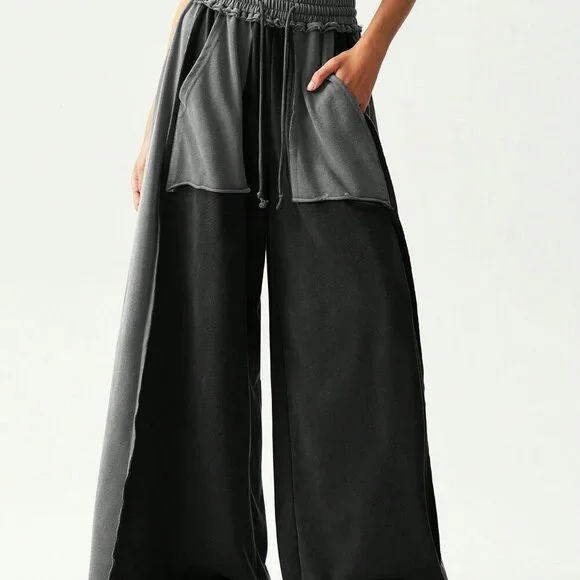 Black Boho Casual Women's Wide Leg Pants - Picture 3 of 7